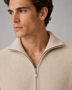 Men's Wool Quarter-Zip Sweater - Ribbed Mock Neck Regular Fit