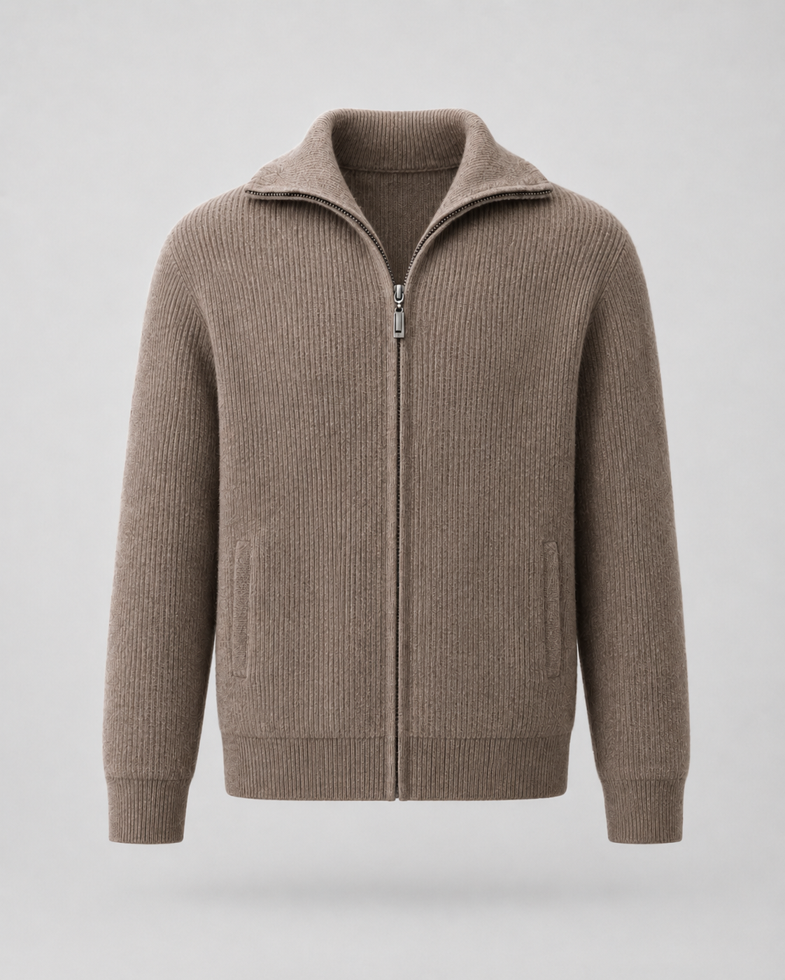 Men's Wool Quarter-Zip Sweater - Ribbed Mock Neck Regular Fit