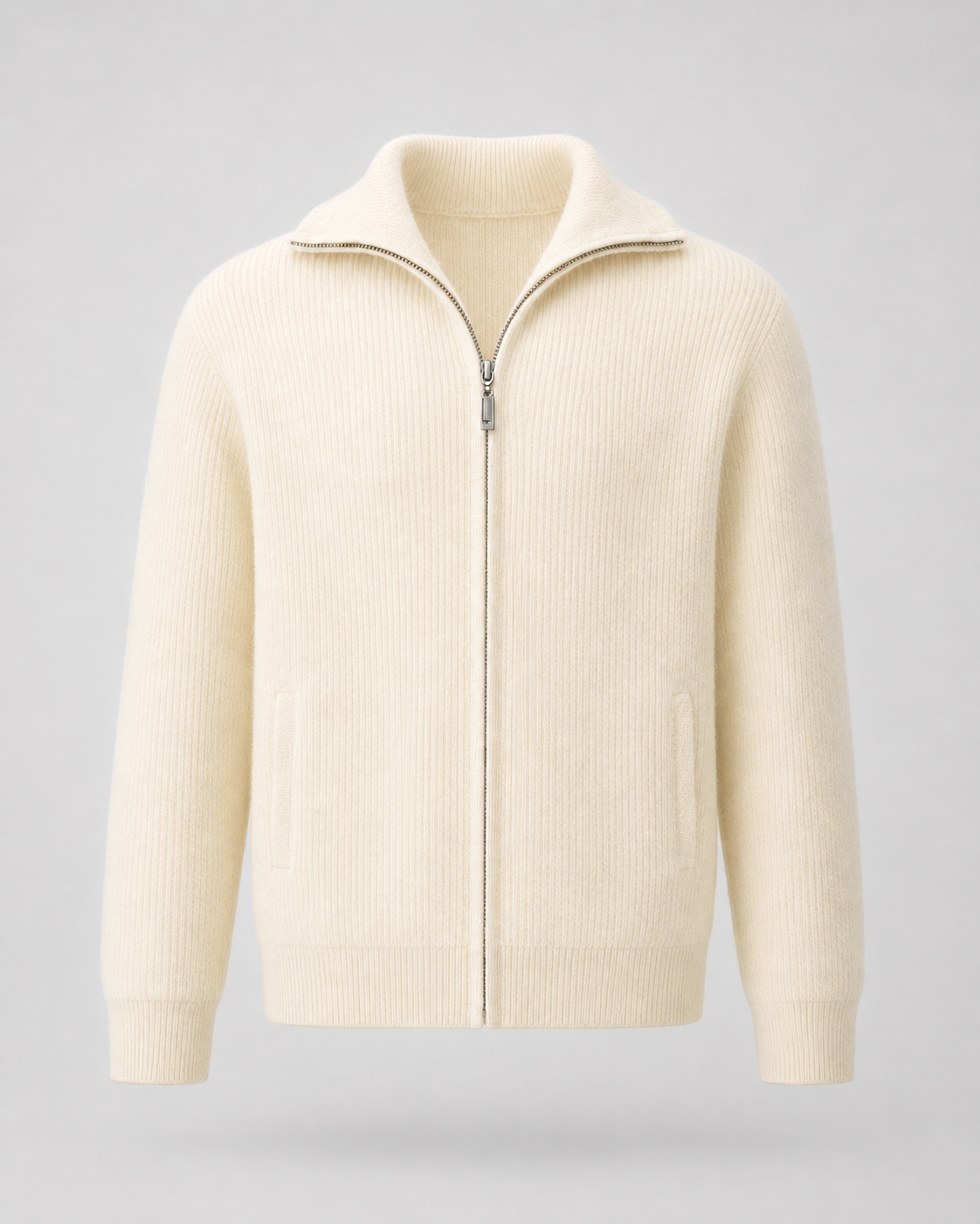 Men's Wool Quarter-Zip Sweater - Ribbed Mock Neck Regular Fit