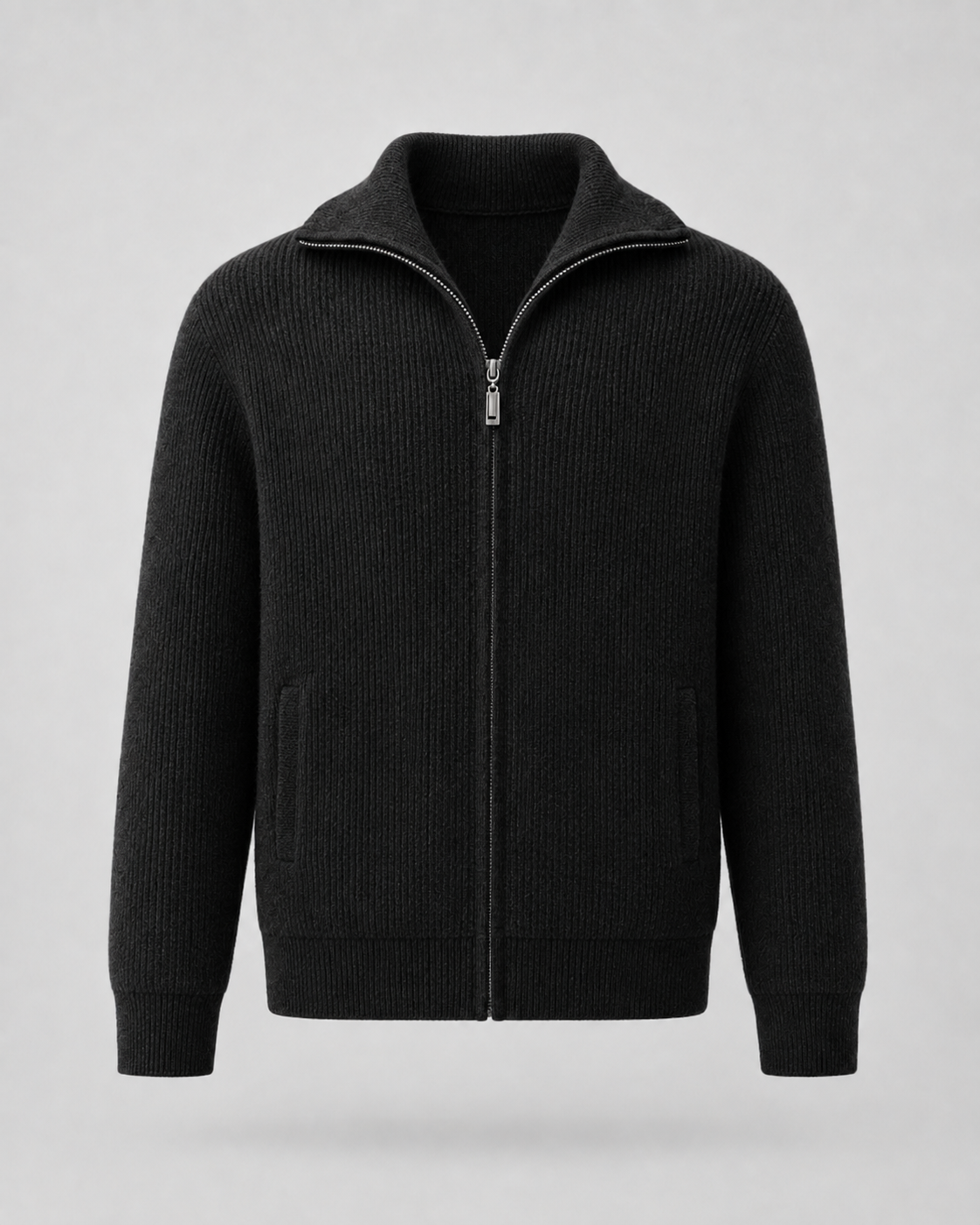 Men's Wool Quarter-Zip Sweater - Ribbed Mock Neck Regular Fit