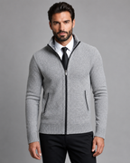 Men's Zip Sweater - Funnel Neck Textured Knit