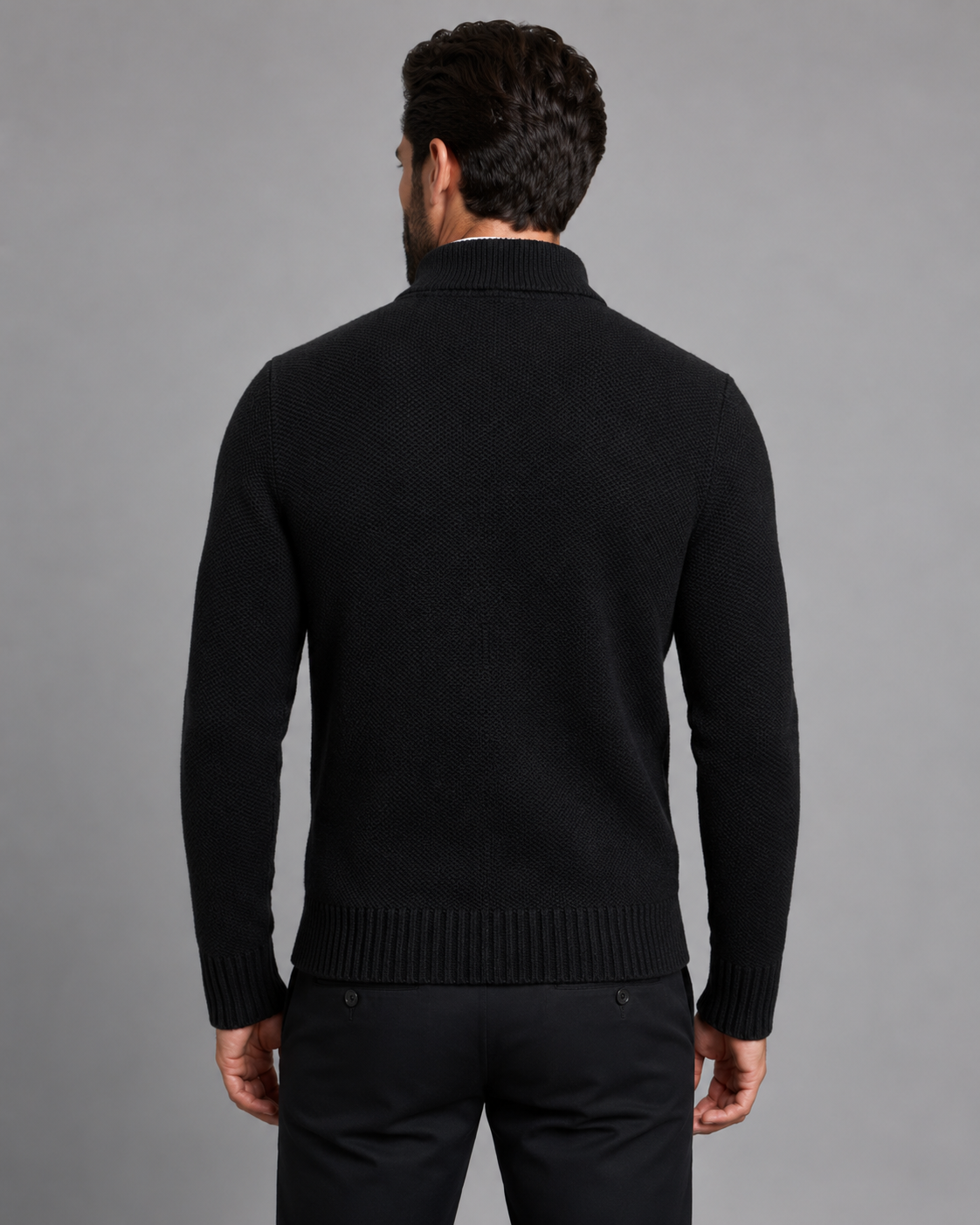 Men's Zip Sweater - Funnel Neck Textured Knit