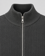 Men's Zip Sweater - Ribbed Knit Stand Collar