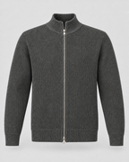 Men's Zip Sweater - Ribbed Knit Stand Collar