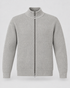 Men's Zip Sweater - Ribbed Knit Stand Collar
