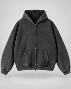 Men's Zip-Up Hoodie - Washed Fleece Oversized Fit