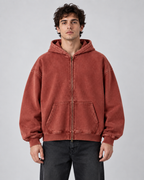 Men's Zip-Up Hoodie - Washed Fleece Oversized Fit