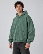 Men's Zip-Up Hoodie - Washed Fleece Oversized Fit