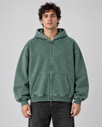 Men's Zip-Up Hoodie - Washed Fleece Oversized Fit