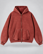 Men's Zip-Up Hoodie - Washed Fleece Oversized Fit