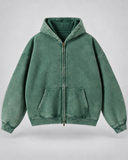 Men's Zip-Up Hoodie - Washed Fleece Oversized Fit