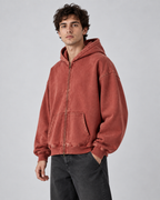 Men's Zip-Up Hoodie - Washed Fleece Oversized Fit