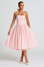 Women's Halter Neck A-Line Midi Dress – Wedding Guest & Cocktail Dress