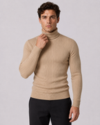 Men's Ribbed Turtleneck Sweater - Slim Fit Long Sleeve