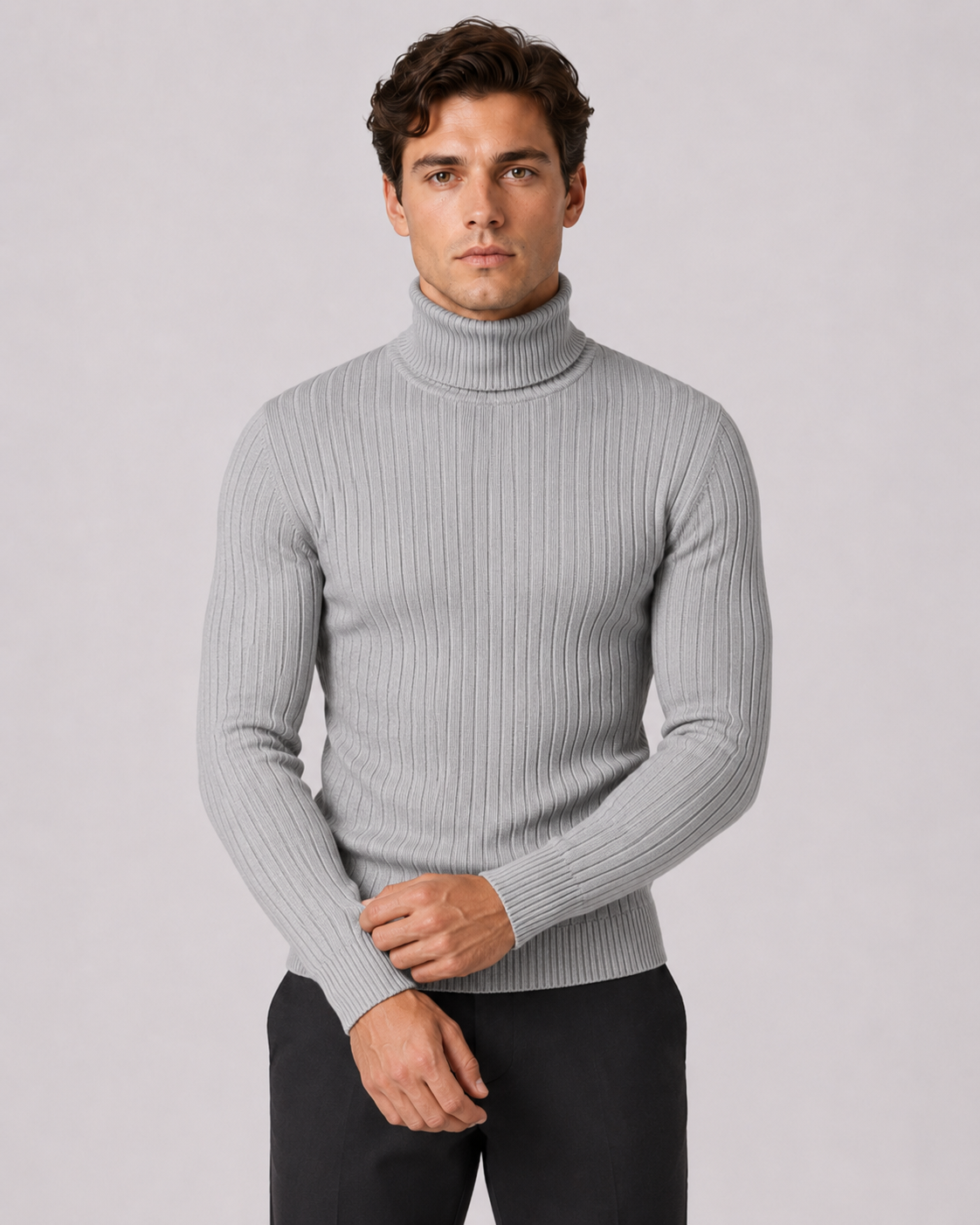 Men's Ribbed Turtleneck Sweater - Slim Fit Long Sleeve