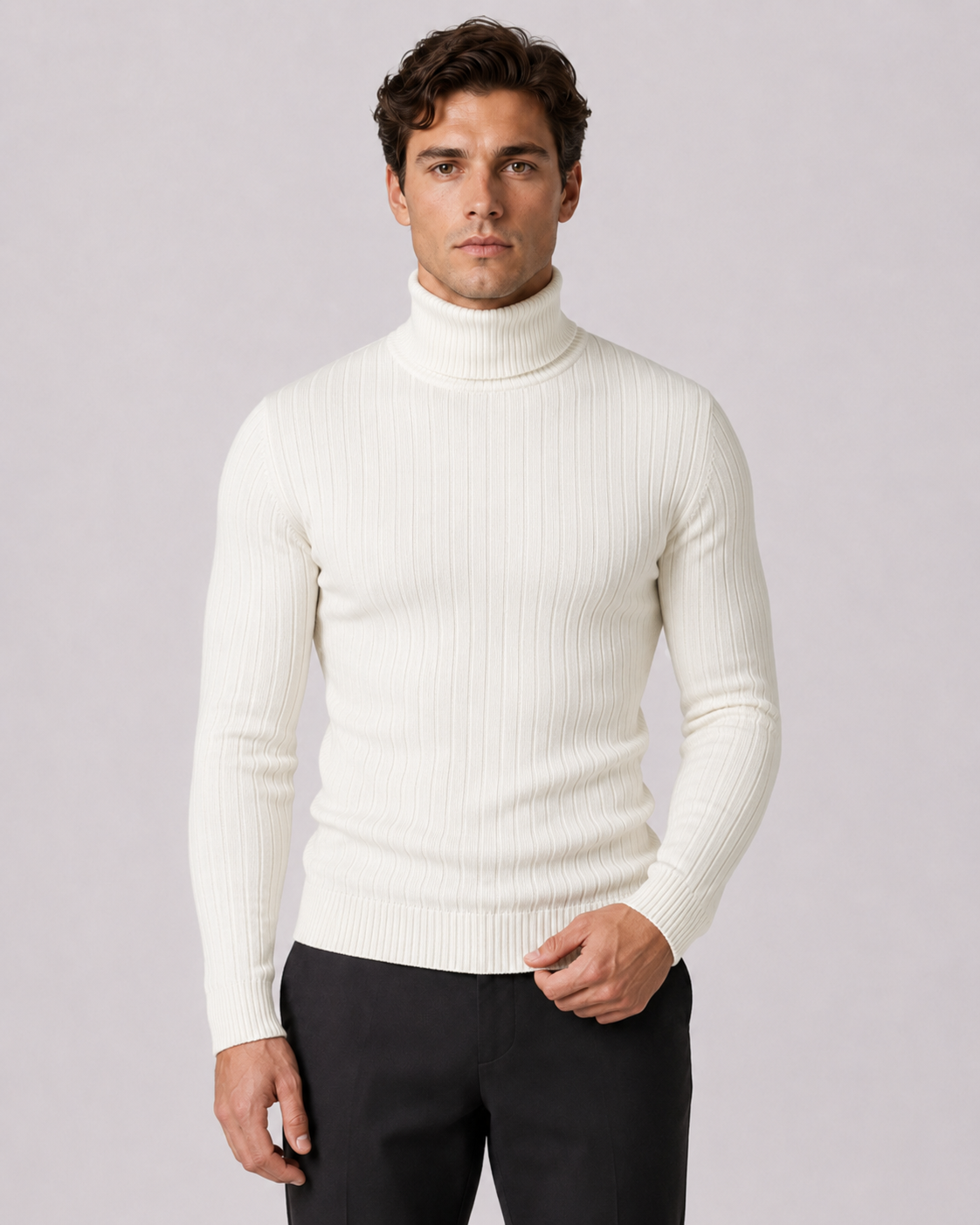 Men's Ribbed Turtleneck Sweater - Slim Fit Long Sleeve