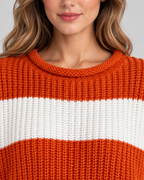 Women's Chunky Knit Striped Sweater – Oversized Crew Neck