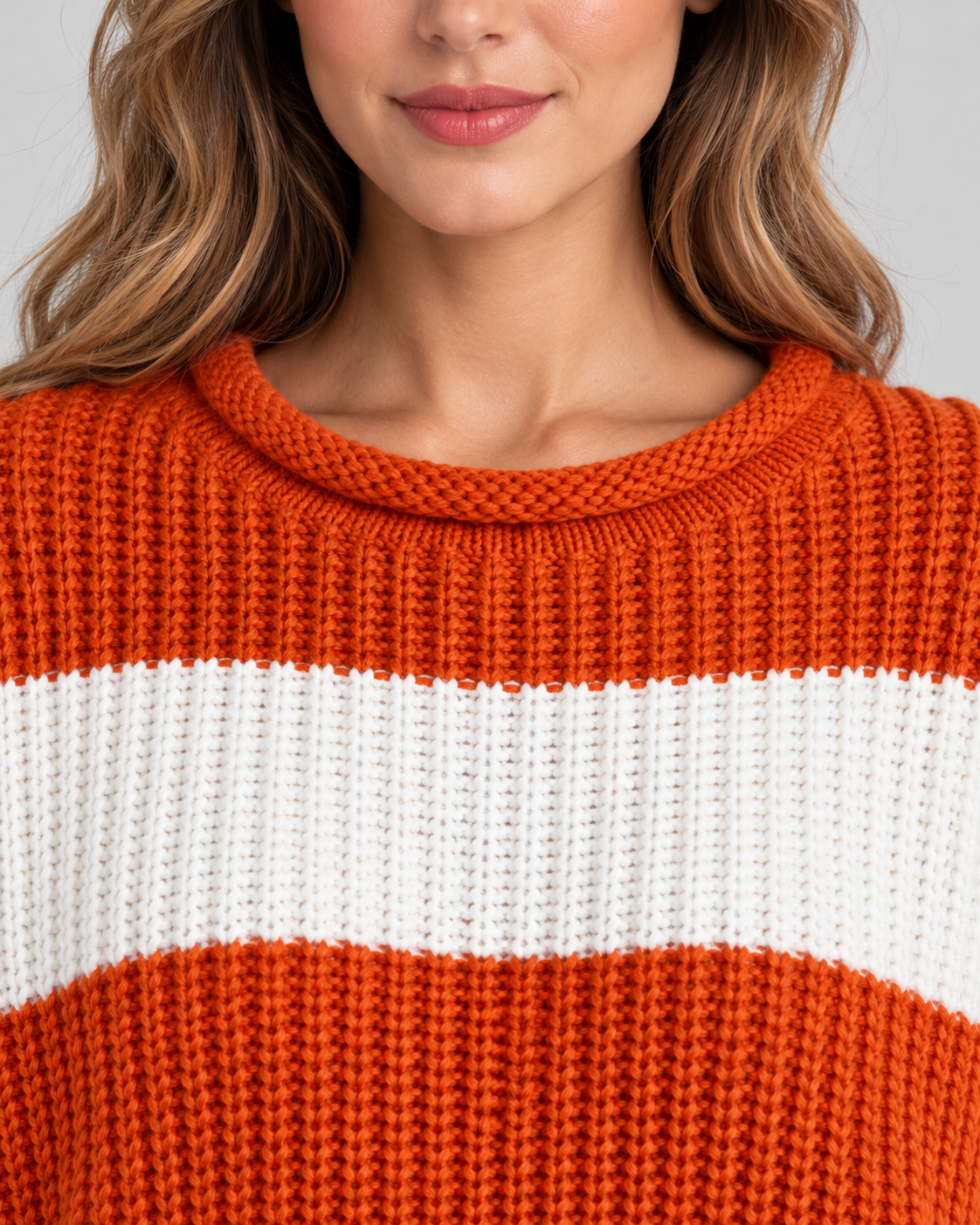 Women's Chunky Knit Striped Sweater – Oversized Crew Neck