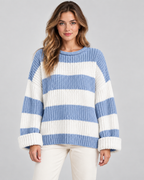 Women's Chunky Knit Striped Sweater – Oversized Crew Neck