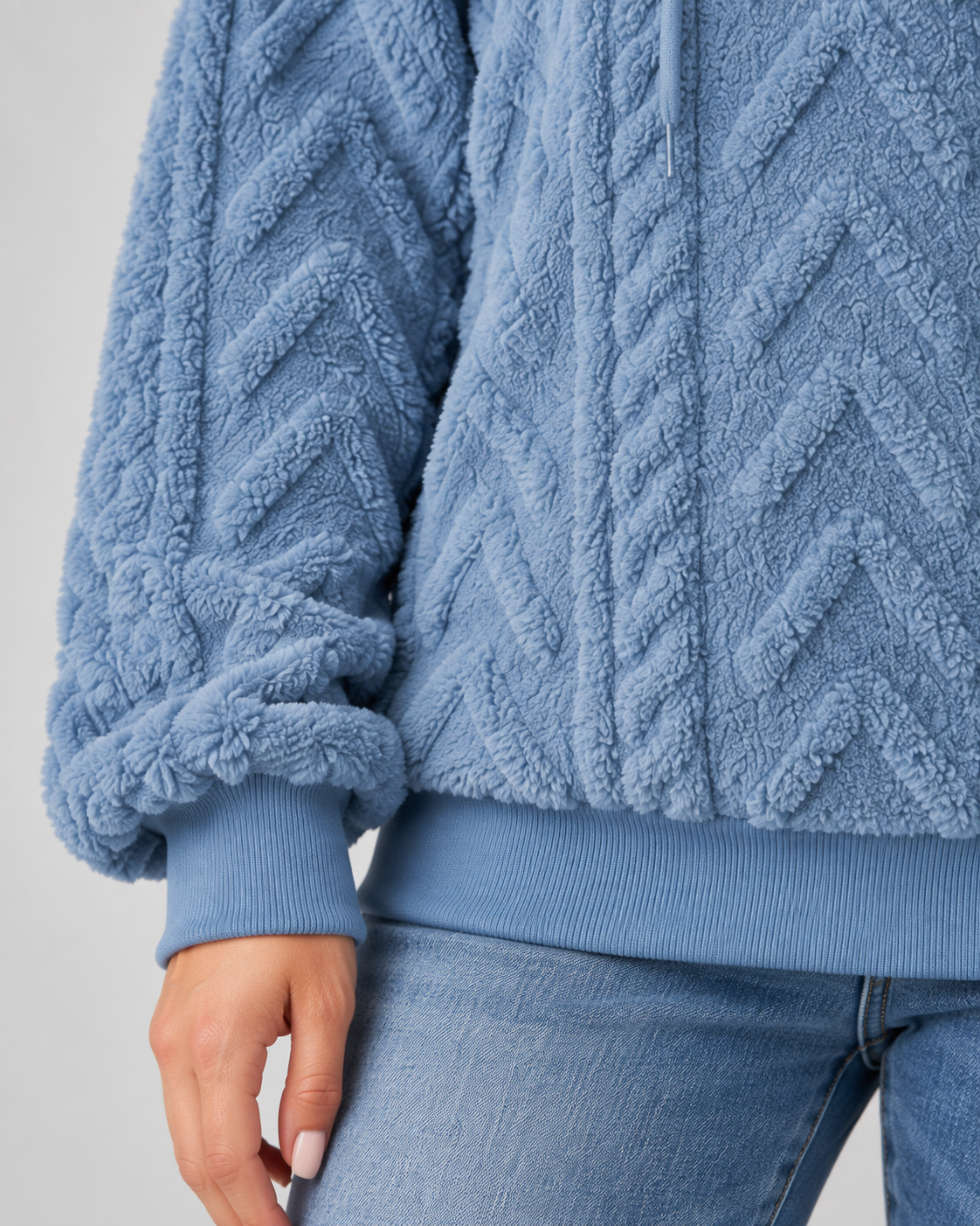 Women's Plush Textured Hoodie – Cable Pattern Relaxed Fit