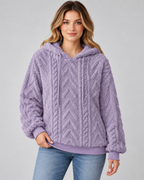 Women's Plush Textured Hoodie – Cable Pattern Relaxed Fit
