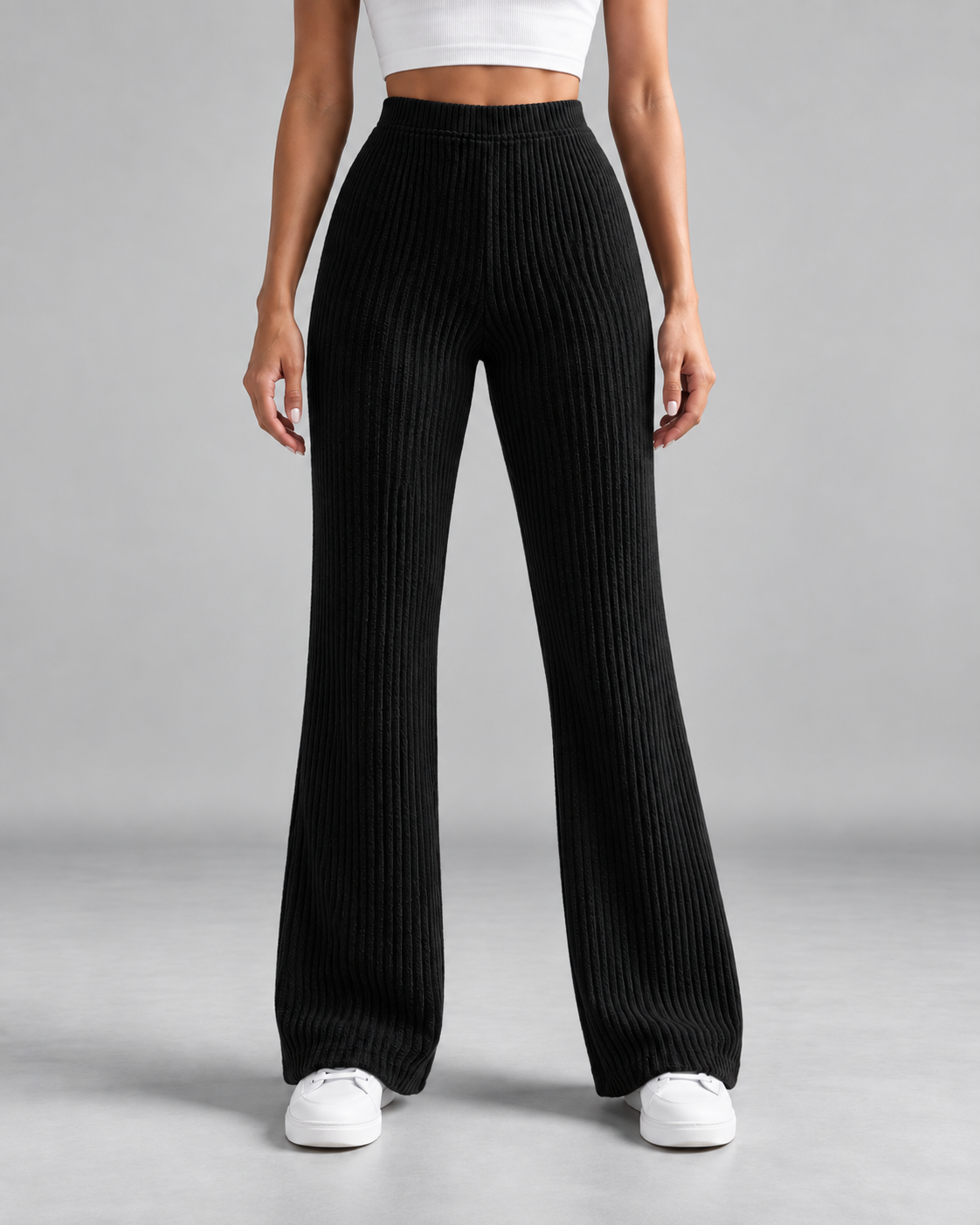 Women's Ribbed Knit Wide-Leg Sweatpants – High-Rise Full Length