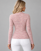 Women's Textured Quarter Zip Knit Top – Fitted Long Sleeve