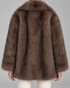 Oversized Faux Fur Jacket - Shawl Collar Hip-Length