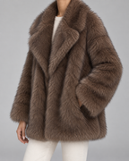 Oversized Faux Fur Jacket - Shawl Collar Hip-Length