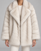 Oversized Faux Fur Jacket - Shawl Collar Hip-Length