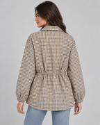 Plaid Utility Jacket - Snap-Front Drawstring Waist