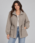 Plaid Utility Jacket - Snap-Front Drawstring Waist