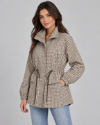 Plaid Utility Jacket - Snap-Front Drawstring Waist