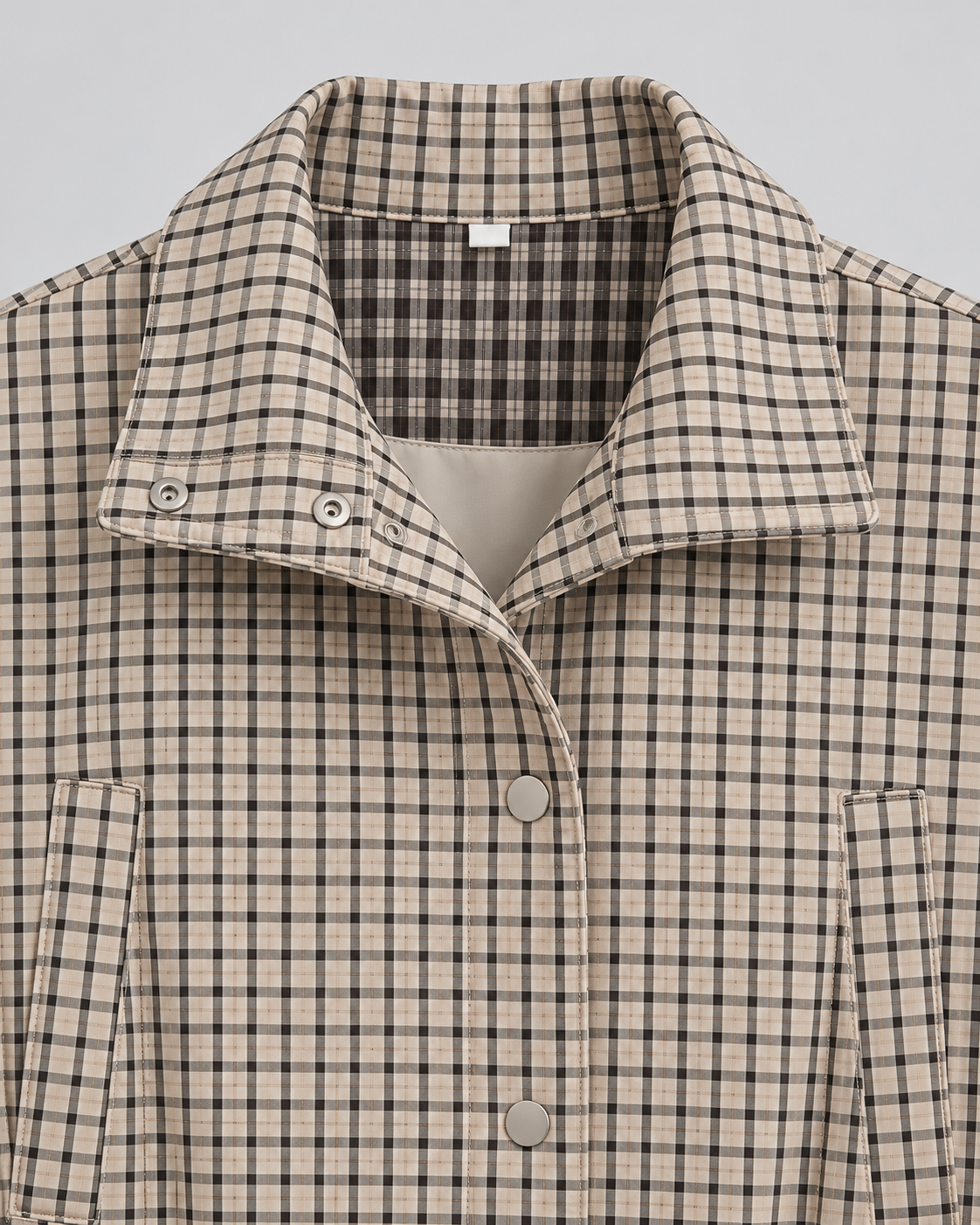 Plaid Utility Jacket - Snap-Front Drawstring Waist