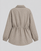 Plaid Utility Jacket - Snap-Front Drawstring Waist