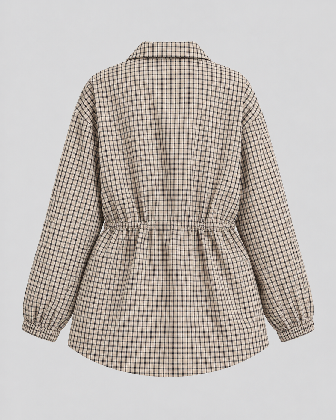Plaid Utility Jacket - Snap-Front Drawstring Waist