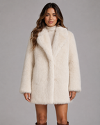Plush Faux Fur Jacket - Shawl Collar Mid-Thigh Length