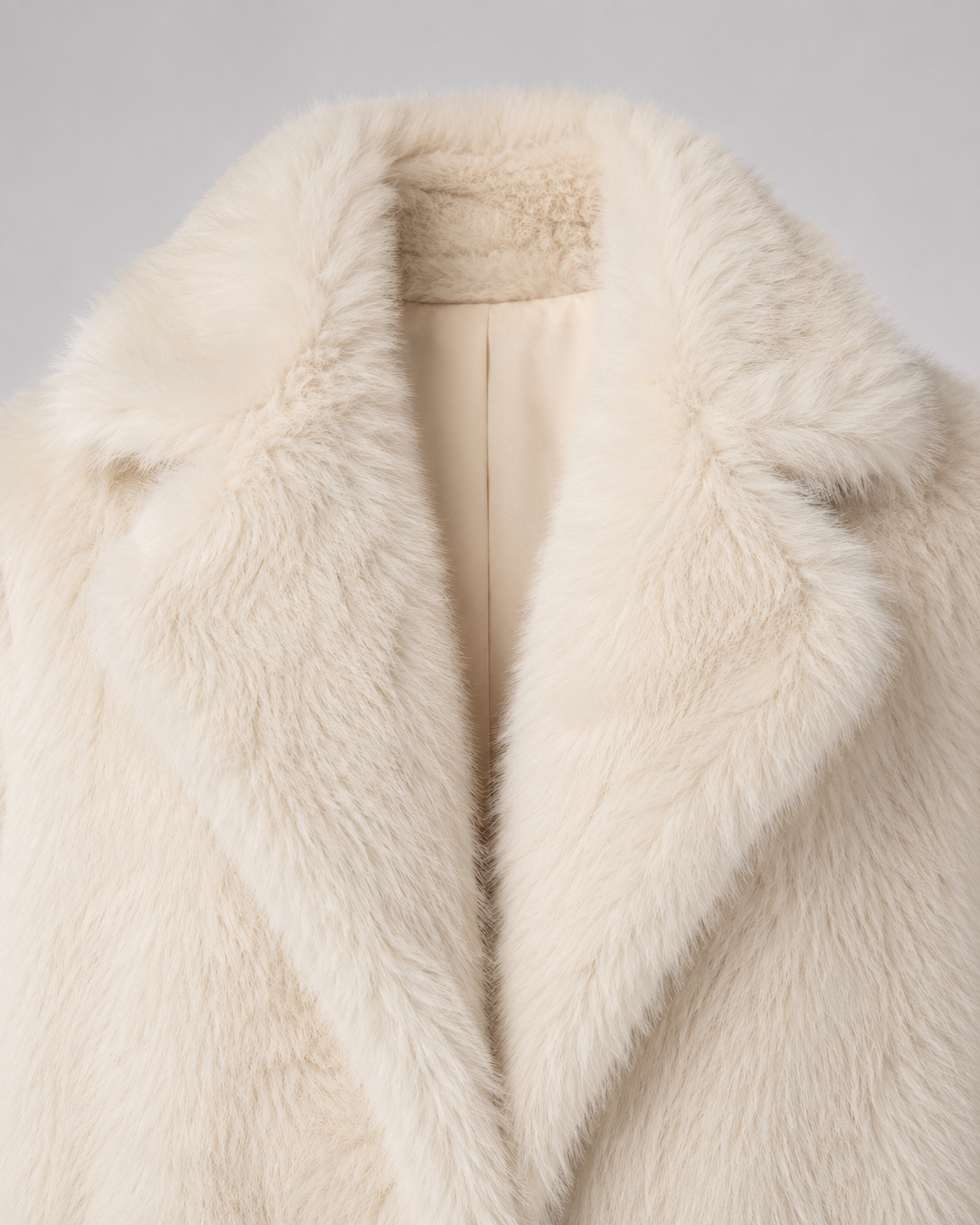 Plush Faux Fur Jacket - Shawl Collar Mid-Thigh Length