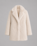 Plush Faux Fur Jacket - Shawl Collar Mid-Thigh Length