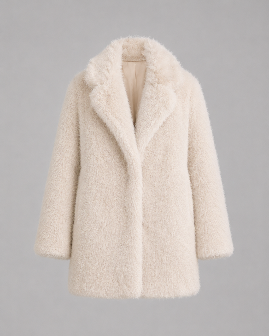 Plush Faux Fur Jacket - Shawl Collar Mid-Thigh Length