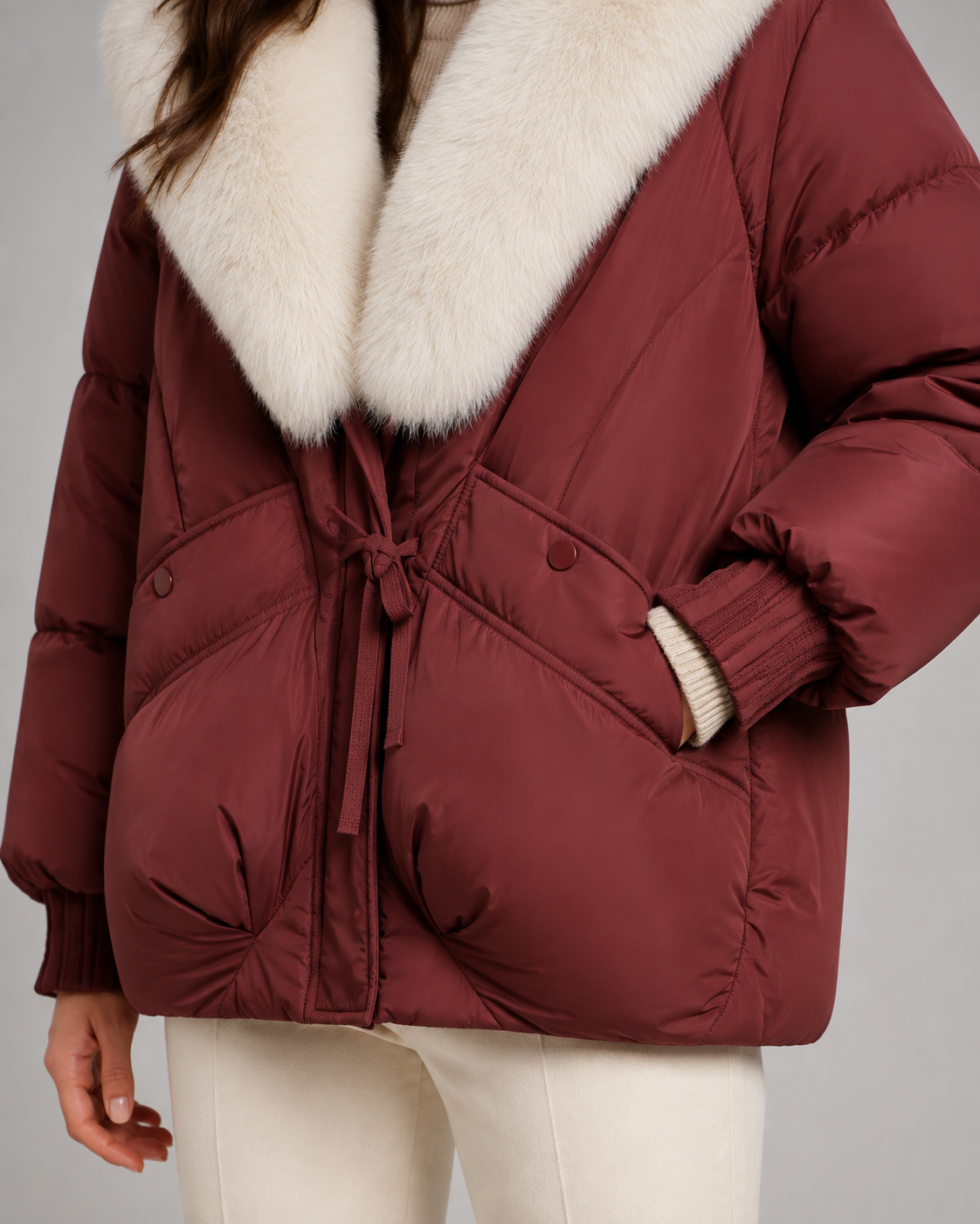 Puffer Jacket - Oversized Fur Collar Short Fit