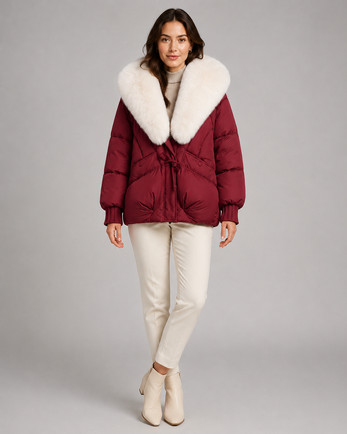 Puffer Jacket - Oversized Fur Collar Short Fit