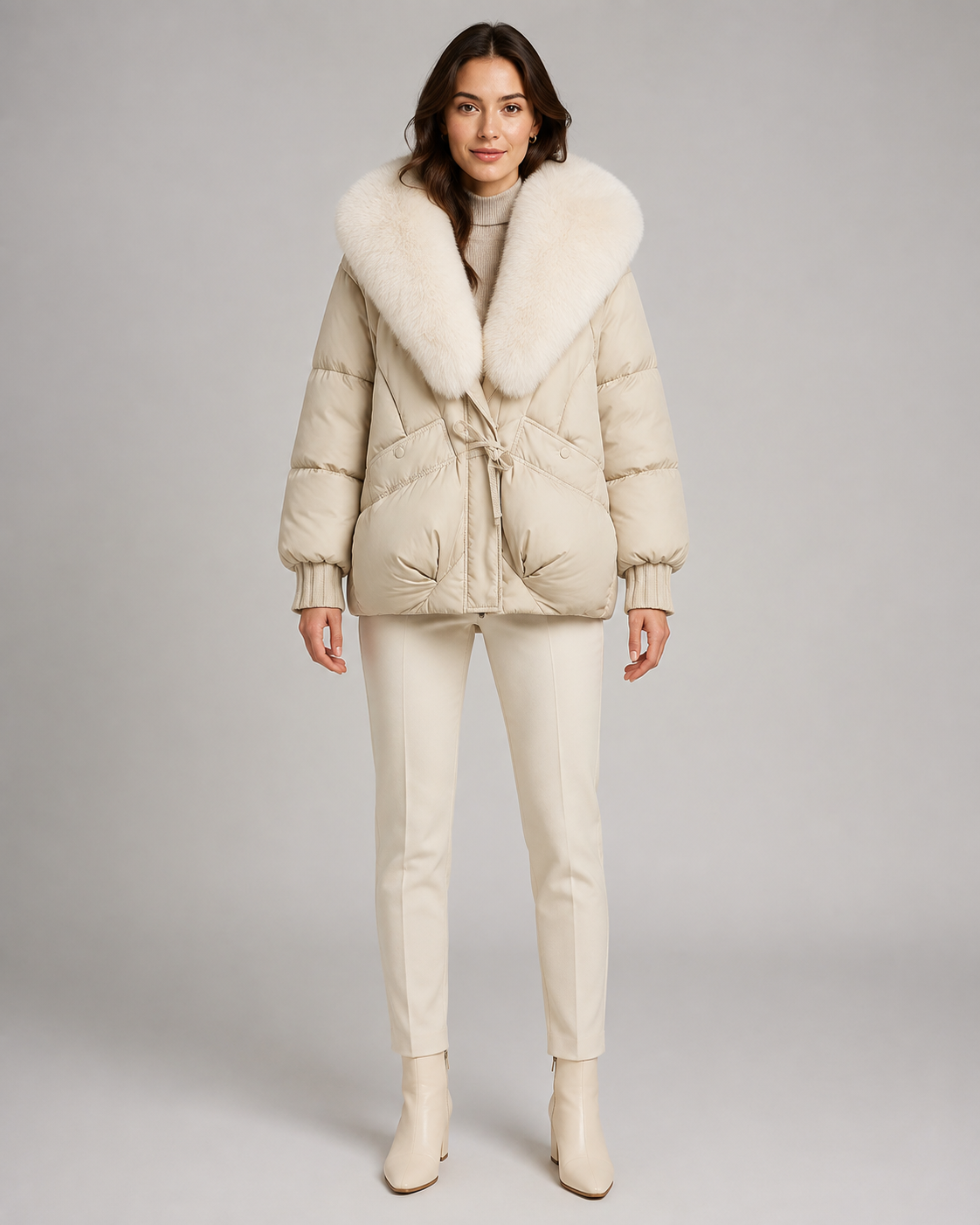 Puffer Jacket - Oversized Fur Collar Short Fit