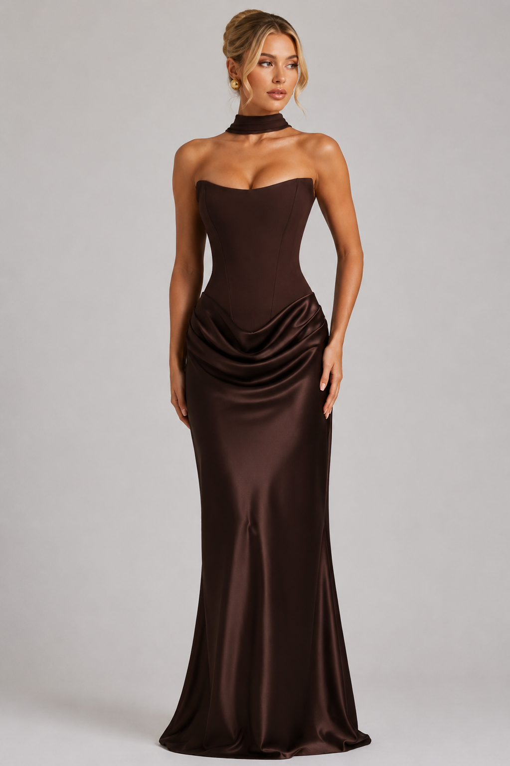Women's Strapless Corset Satin Maxi Dress – Formal Evening Gown