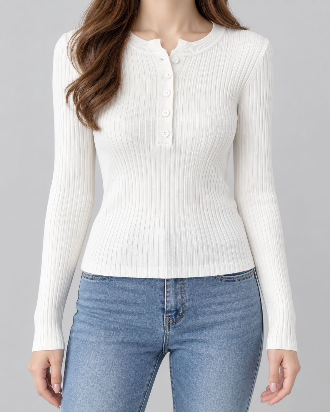 Ribbed Henley Sweater - Slim Fit Long Sleeve