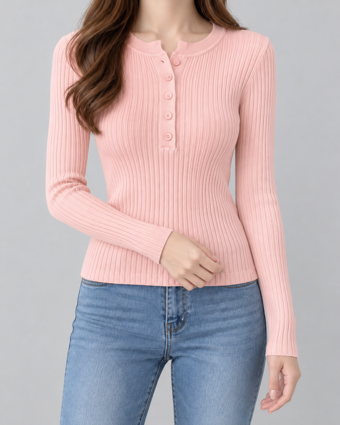 Ribbed Henley Sweater - Slim Fit Long Sleeve