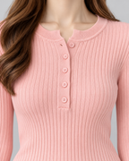 Ribbed Henley Sweater - Slim Fit Long Sleeve