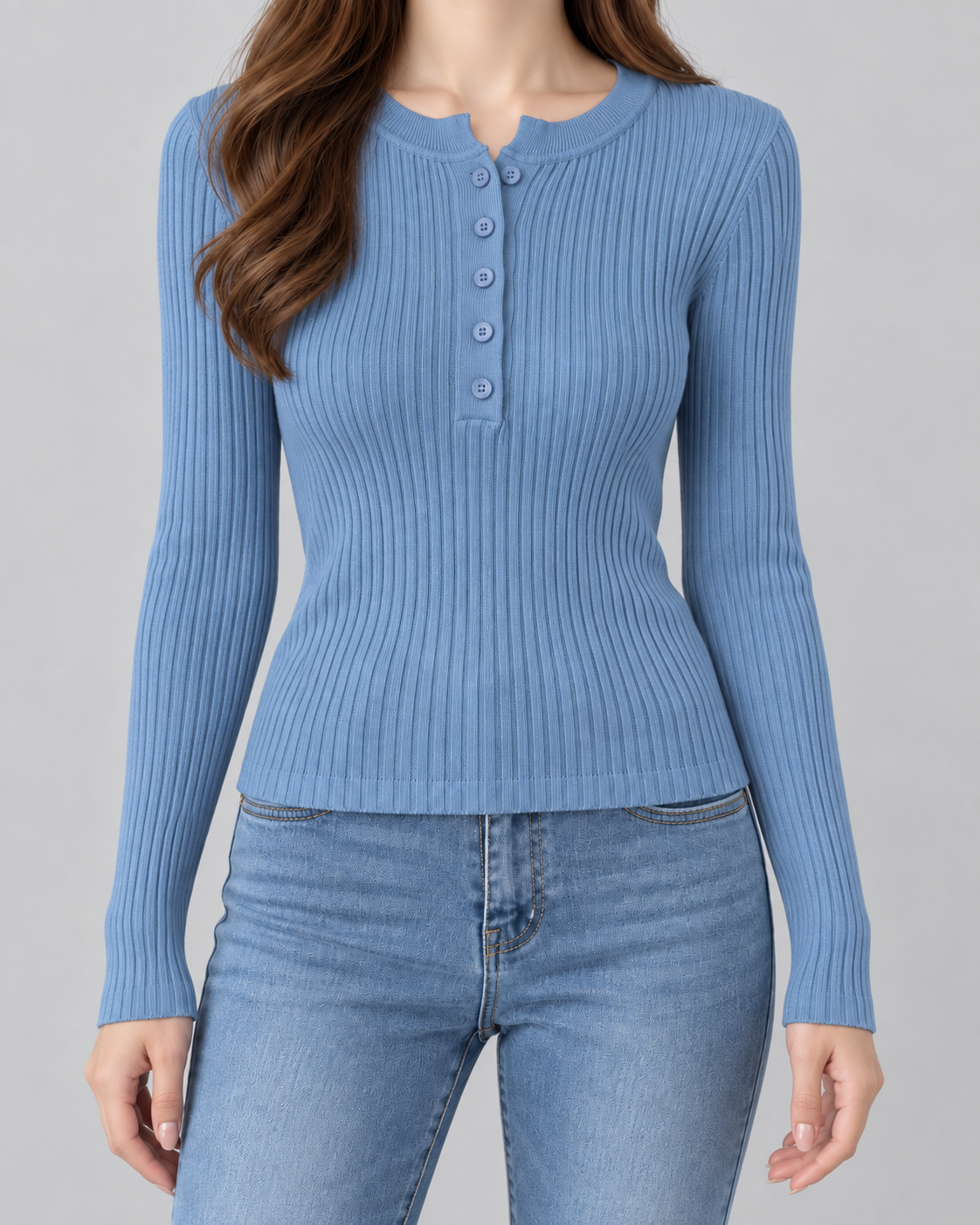 Ribbed Henley Sweater - Slim Fit Long Sleeve