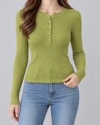 Ribbed Henley Sweater - Slim Fit Long Sleeve