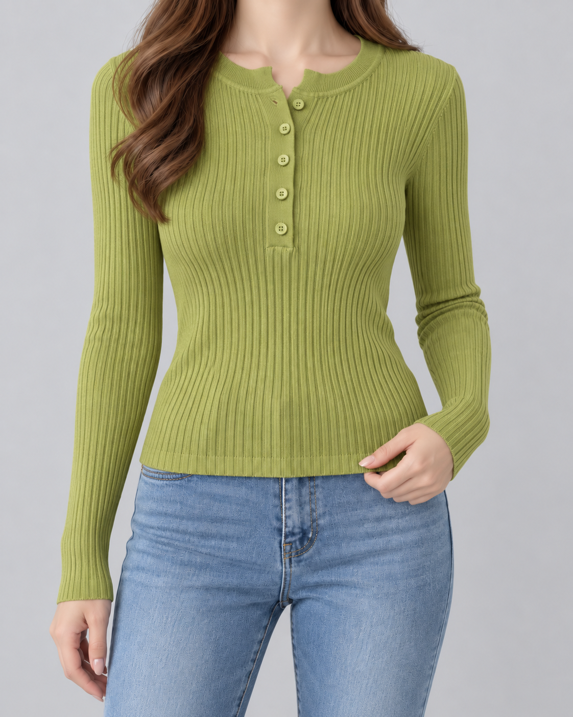 Ribbed Henley Sweater - Slim Fit Long Sleeve